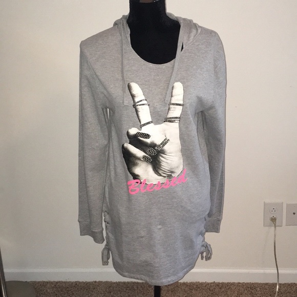 On Fire BLESSED Grey Hoodie Side Tie Sweatshirt - Picture 8 of 9